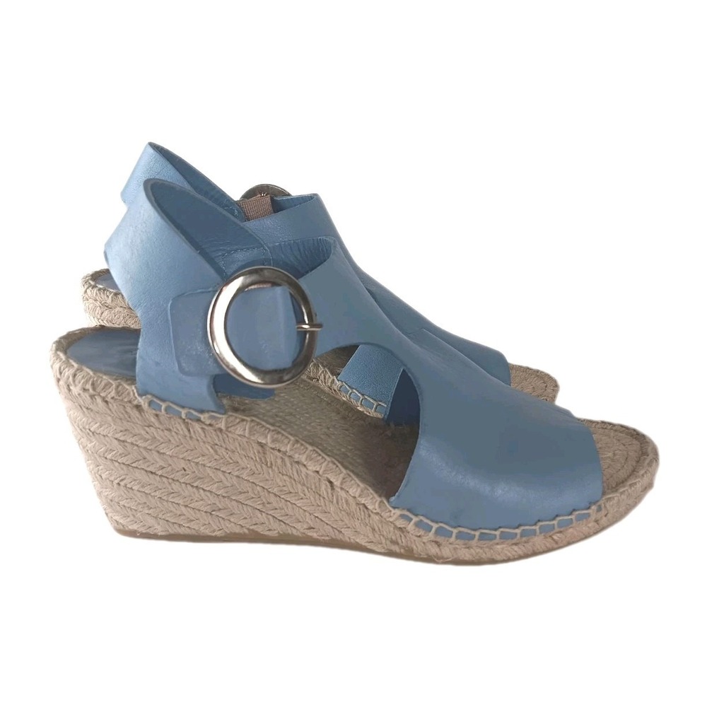 Via Spiga Womens Nolan Espadrilles Sandals Shoes 9 M Leather Blue Wedge‎